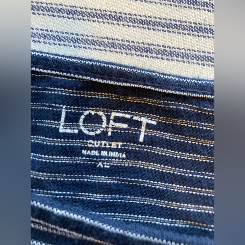 LOFT Striped Navy and White Women's Top with 3/4 Trumpet Sleeves, Size XL - Picture 4 of 10
